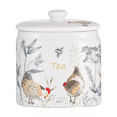 Country Hens Fine Ceramic Tea Storage Jar Canister Airtight Silicone Seal • £12.50