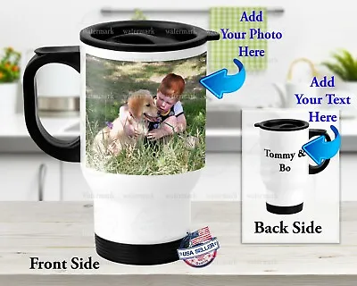 $23.99 • Buy Personalized Stainless Steel Travel Mug Your Photo 14oz Insulated With Handle