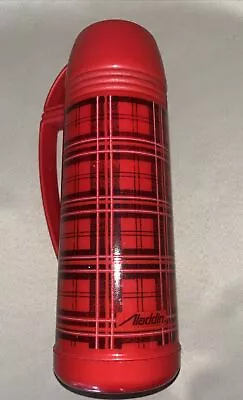 Aladdin Stanley Thermos Red Tartan Plaid Vintage Christmas Decor Vacuum Bottle. • $17.40