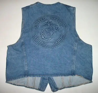 Mens Marines Blue Denim Vest USMC Embossed Logo Size Large • $19.99