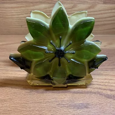 Vintage MCM Lucite Floral Napkin Letter Holder Green • $25