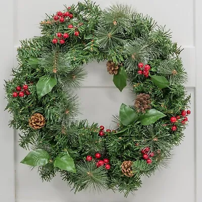 £9.99 • Buy 60cm Artificial Christmas Wreath Pine Green Decorative Hanging Xmas Door Wreath