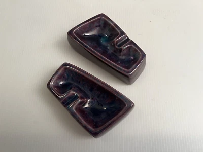 $39.99 • Buy Vintage Midcentury Modern Mod Atomic Ceramic Purple Haze Glaze Ashtray Pair
