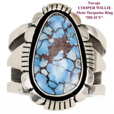 MENS Navajo Turquoise Ring GOLDEN HILLS Sterling Silver COOPER WILLIE 11 HEAVY • $719