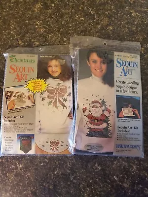 2  Distlefink Sequin Art Kits New Old Stock Christmas Vintage Santa Bow Holly  • $12.99