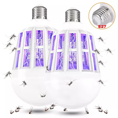 2in-1 E27 LED Light Bulb Electronic Bug Zapper Light Mosquito Killer Lamp Silent • £8.89