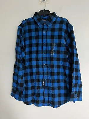 Club Room Mens Regular Fit Plaid Flannel Button Down Shirt Blue Black XXL • $12.59