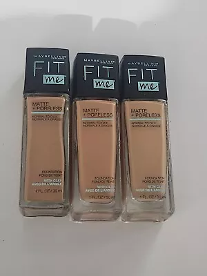 Assorted Mixed Lot Of 3 Maybelline Fit Me Matte+ Poreless Foundation 1oz Each  • $14.50