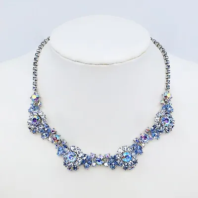 Vintage Crown Trifari “Radiance” Sparkling Blue AB Rhinestones Necklace 1960s • $124