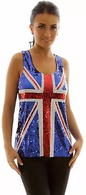 Sparkly SEQUINNED Union Jack Dress - UK 8/10 Small Fitting BRITISH Flag • £50.99