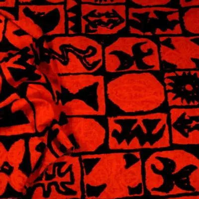 Vintage Hawaiian Print By THC Tribal Lava Cloth Black On Scarlet Per 17.25 L • $8.50