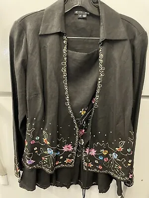 By ECI New York 100% Linen Black Beaded Skirt And Jacket Set. Ladies Size 4P • $49