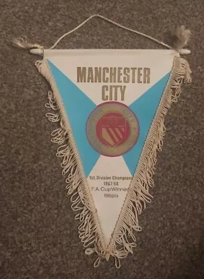 Vintage 1960s Manchester City FA Cup 1st Division Winners Club Crest Pennant • £12