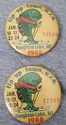 1988 Tip Up Town Badge Pin Pinback-michigan Dnr Deer Bear Fishing Patch License • $40