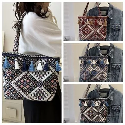 New Embroidery Tassels Shoulder Bag For Retro Versatile Handbag Large Capacity • $14.80