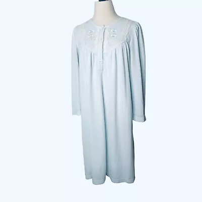 Miss Elaine Nightgown Womens Large Blue Embroidered Lace Long Sleeve Modest • $28