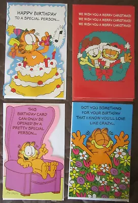 4 VINTAGE~GARFIELD~PAWS/JOHN SANDS GREETING CARDS-XMAS-LOVE-B'DAY-w/ENVELOPE*NEW • $20