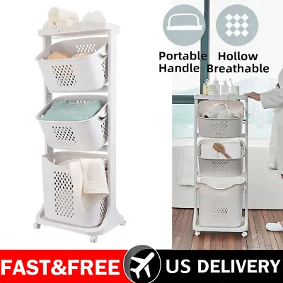 $70.98 • Buy Laundry Hamper Basket 3 Tier Sorter Clothes Storage Organizer Shelf Rolling Cart