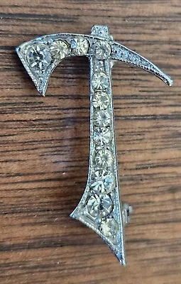 Vintage Rhinestone Letter T Initial Pin Brooch Exotic Deco 1940s Silver Tone • $10