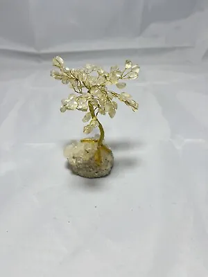 Vintage Citrine Gemstone Bonsai Tree Brass With Polymer Trunk Geode Base • $10