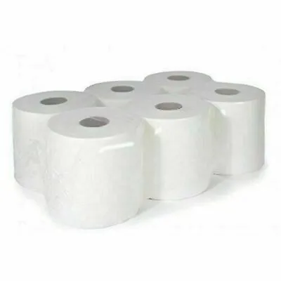 6x Jumbo Workshop Hand Towels Rolls 2Ply Centre Feed Wipes Embossed Tissue WHITE • £15.96