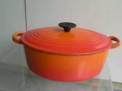 Le Crueset Vintage Volcanic Orange Cast Iron 27cm Oval Casserole Pot Dutch Oven • £50