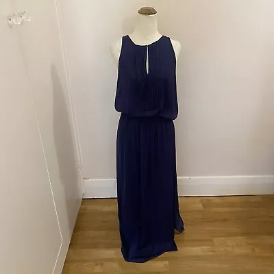 Witchery Dress Womens Sz 10 Navy Blue Satin Sleeveless Blouson Maxi Tank Keyhole • $18.74