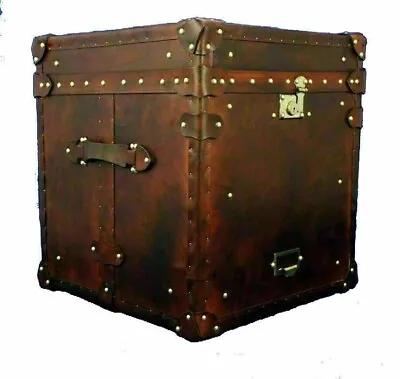 Vintage Antique Trunk English Handmade Leather Occasional Side Table Chests Gift • $485.10