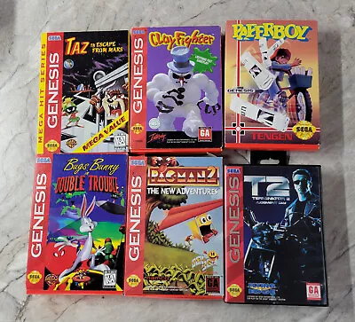 Lot Of 6 Sega Genesis Game Box W/ Cartridge Exact Shown T2 Paperboy Taz Pacman 2 • $19.99