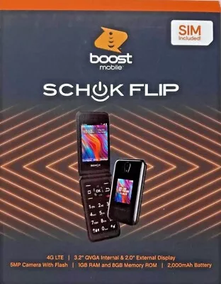 Boost Mobile Schok Flip QualityOne 8GB Prepaid Phone Black 🆕 • $24.99