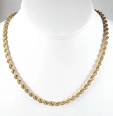 Gold Rope Chain Hallmarked 14 KT Necklace 26  Long 4mm Wide • $1475
