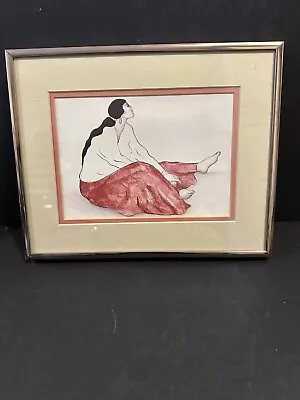 R C Gorman Sitting Seated Navajo Indian Woman In Gold Framed Art Print Matted • $45