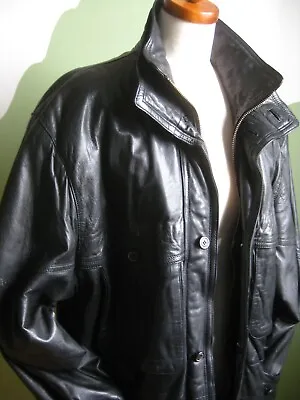 M&S LEATHER COAT 42 44 46 Real Biker Soft ST MICHAEL VINTAGE Long Trench • $195.79