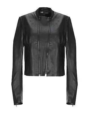 Y-3 By Yohji Yamamoto Women's Biker Jacket Double Zip Black Real Leather Sz M L • $1031.07