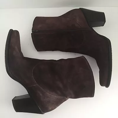 Via Spiga Women's Suede Cowboy Ankle Boots Booties Dark Brown 8M Side Zip AS IS • $40.49