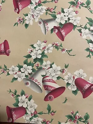 Vtg Christmas Wrapping Paper Gift Wrap Merry Bells On Cream Background • $7.49