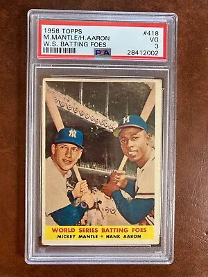 1958 Topps #418 World Series Mantle - Aaron     Psa 9 • $235