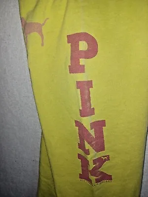 VICTORIA SECRET PINK Sweatpants Campus XS Pants Logo Fleece Oversized Dog Yellow • $19.99