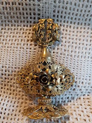 Antique Vtg. Matson Brass Filigree Floral Perfume Bottle. RARE Design. 1950s • $110