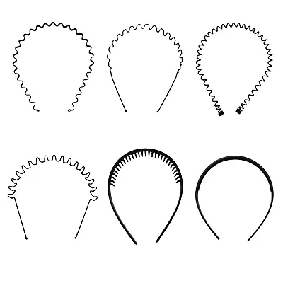 Black Metal Plastic Hair Band Headband Wave Alice Head HairBand Unisex Women Men • £2.29