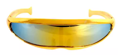 # Gold Futuristic Cyclops Sunglasses Glasses Space Festival Accessory • $6.99