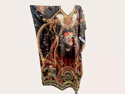 $75 • Buy New XXXL-7 XL Silk Mix Embellished Long Kaftan Dress One Size 22-30  Free Post