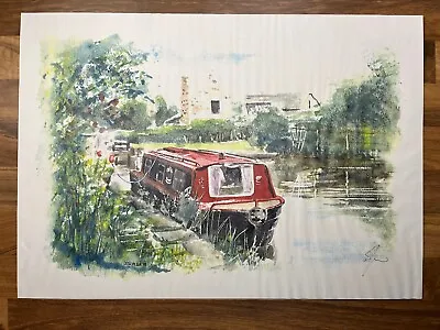 Original D J Walker Signed Print - 1998 - Canal Boat • £19.99