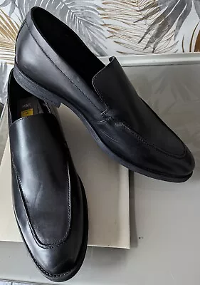M&S Black Leather  Smart Formal  Slip-on Shoes UK 10  • £18