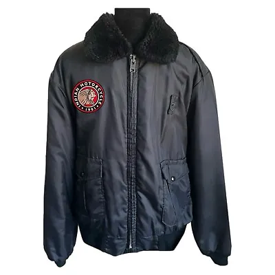 Vintage G-1 Bomber Indian Motorcycle Patch Jacket Mens XL Black 80s Biker Jacket • $129.95