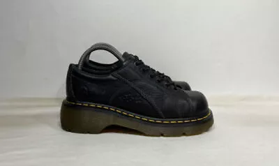 Vintage Dr Martens Chunky Daisy Shoes Women 8 Black Leather 12283 Floral Flower • $90.51