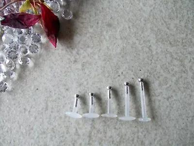 £5.99 • Buy 4 X Bioflex Push In Clear Crystal Lip Labret Bars,4mm, 6mm,8mm,10mm,