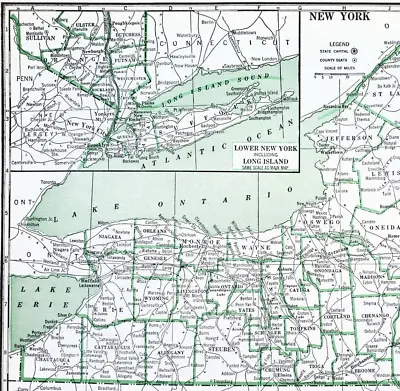 1940 Map NEW YORK STATE ORIGINAL Vintage Long Island Hudson Railroads • $10