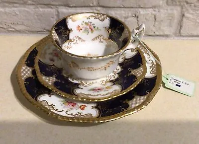Antique Coalport Tea Cup/saucer/Tea Plate Navy Gold Bat Wing Vgc Circa 1910 • £69