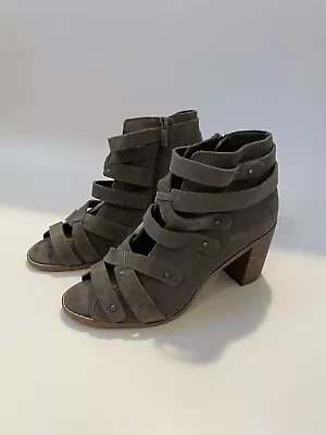 Vince Camuto Gray Ankle Boots Heels Suede Booties Women's Size 8M Strappy • $24.99